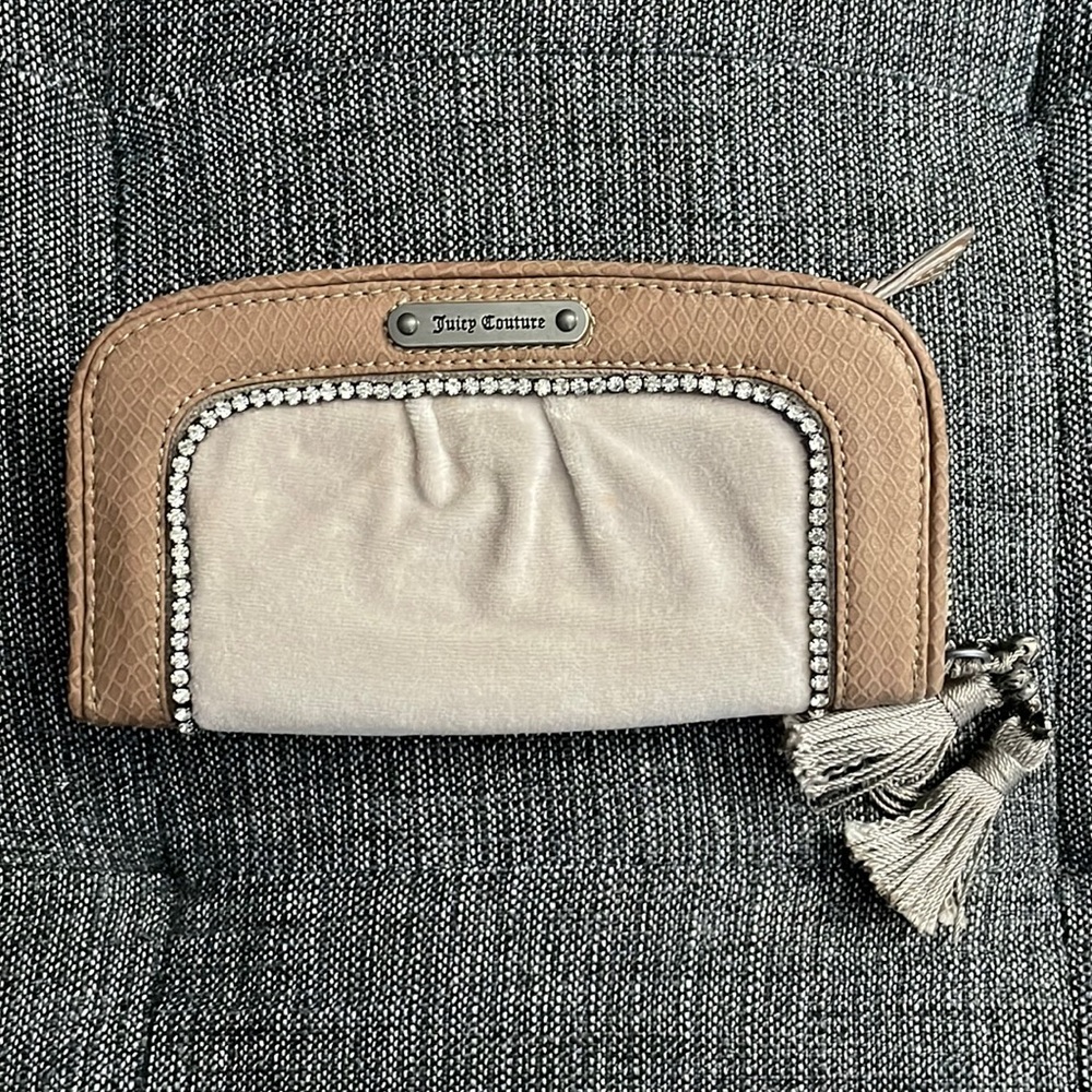 Juicy Couture Velour And Embossed Leather Trim Zip Around Wallet